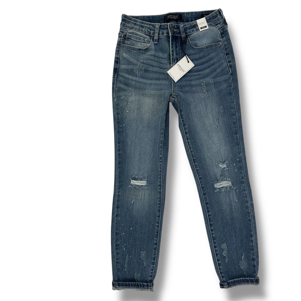 Judy Blue Women's Adelene Mid-Rise Distressed Boyfriend Jeans Size 27 Stretch